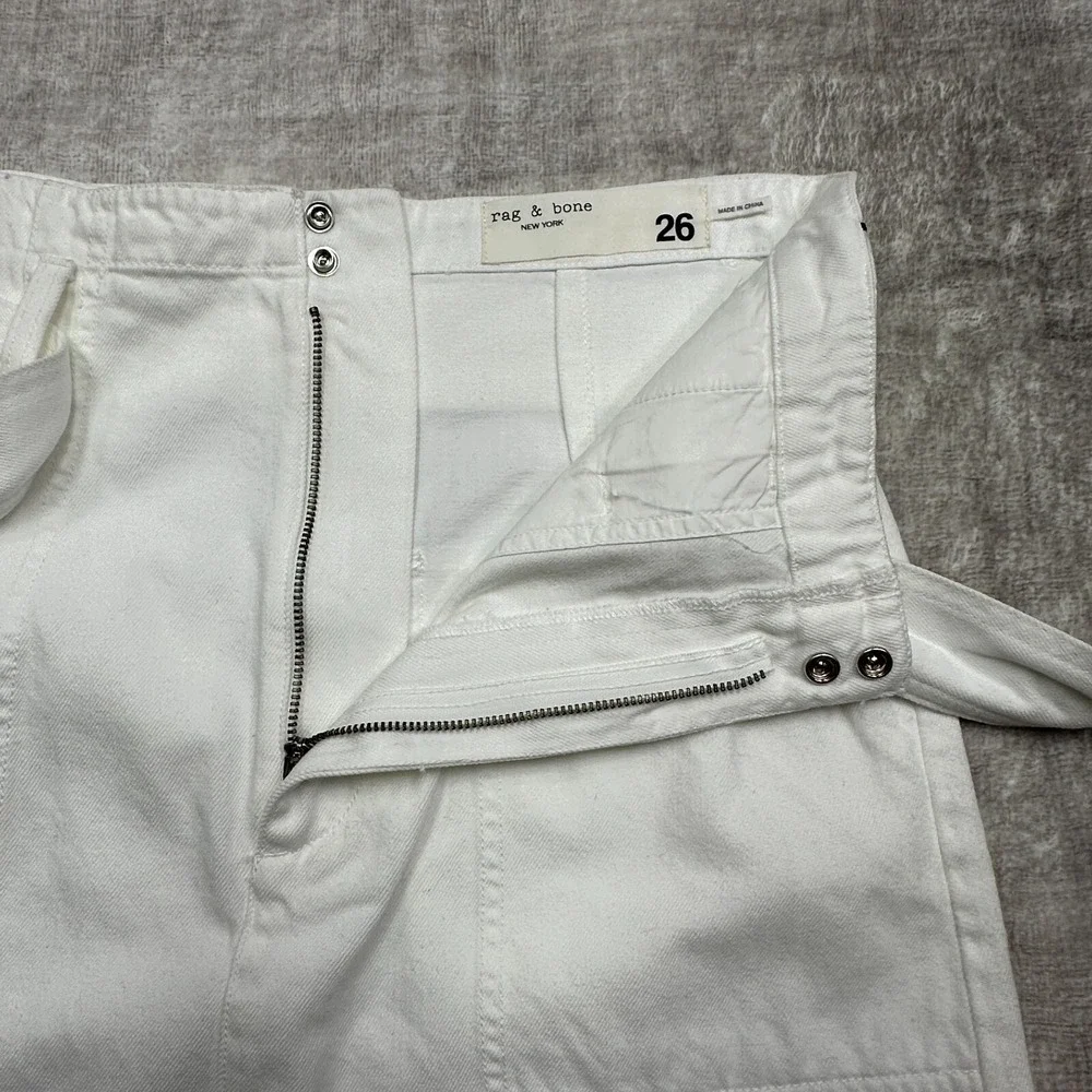 Rag & Bone‎ Skirt Womens 26 White Utility Mini Belted Cotton Tencel Minimalist